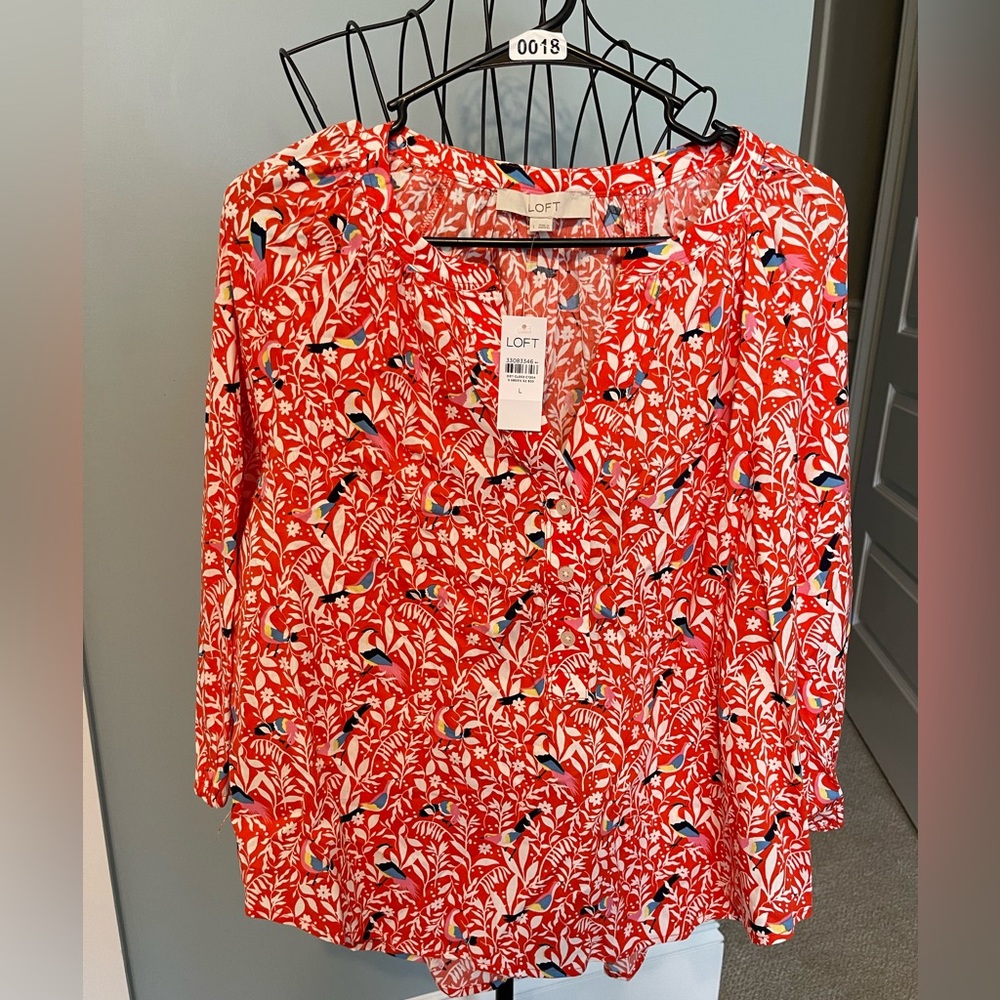 ✨NWT✨SIZE L 🧡LOFT BLOUSE🧡 🦜BIRD PRINT🦜